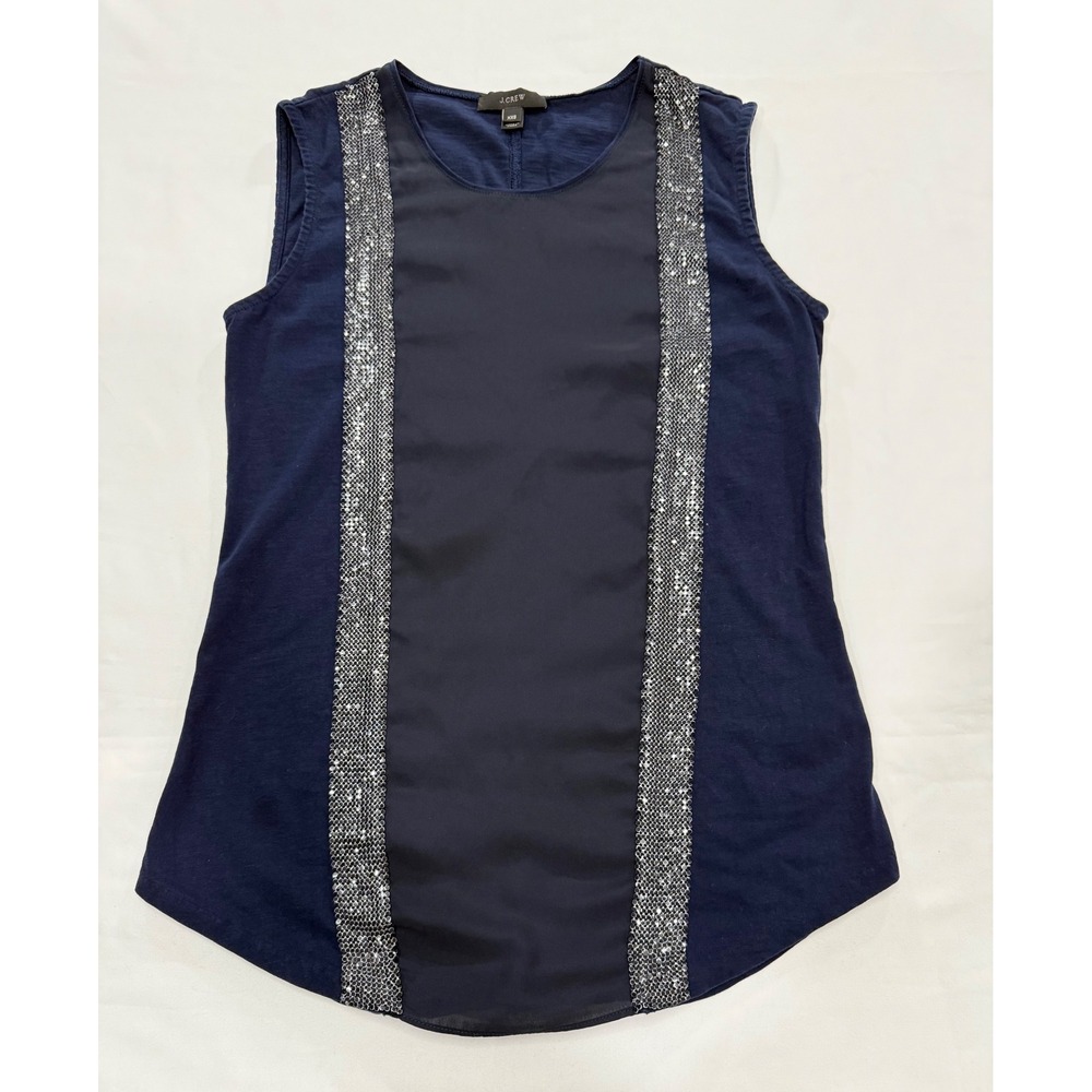 J.Crew Navy Blue Sequin Mixed Media Sleeveless Top XXS Tank Shell